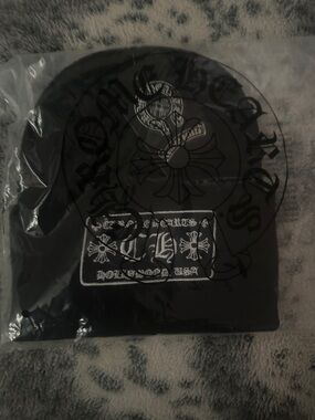 Chrome Hearts Black Beanie with White Embroidered Patch